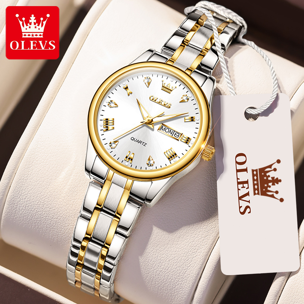 Luxury Watch With Leather Strap - ساعة أوليف كوارتز نسائية مقاومة للماء