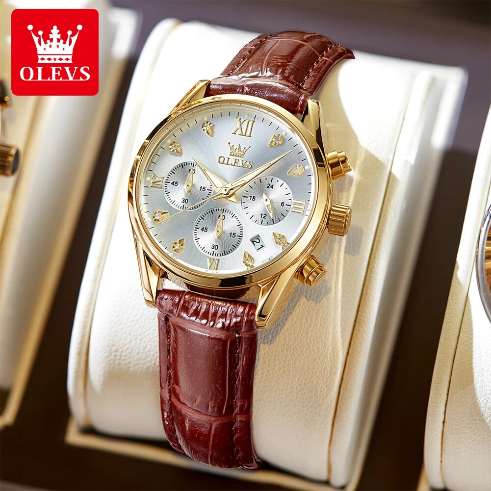Luxury Watch With Leather Strap - OLEVS 5523 ساعات نسائية حزام من