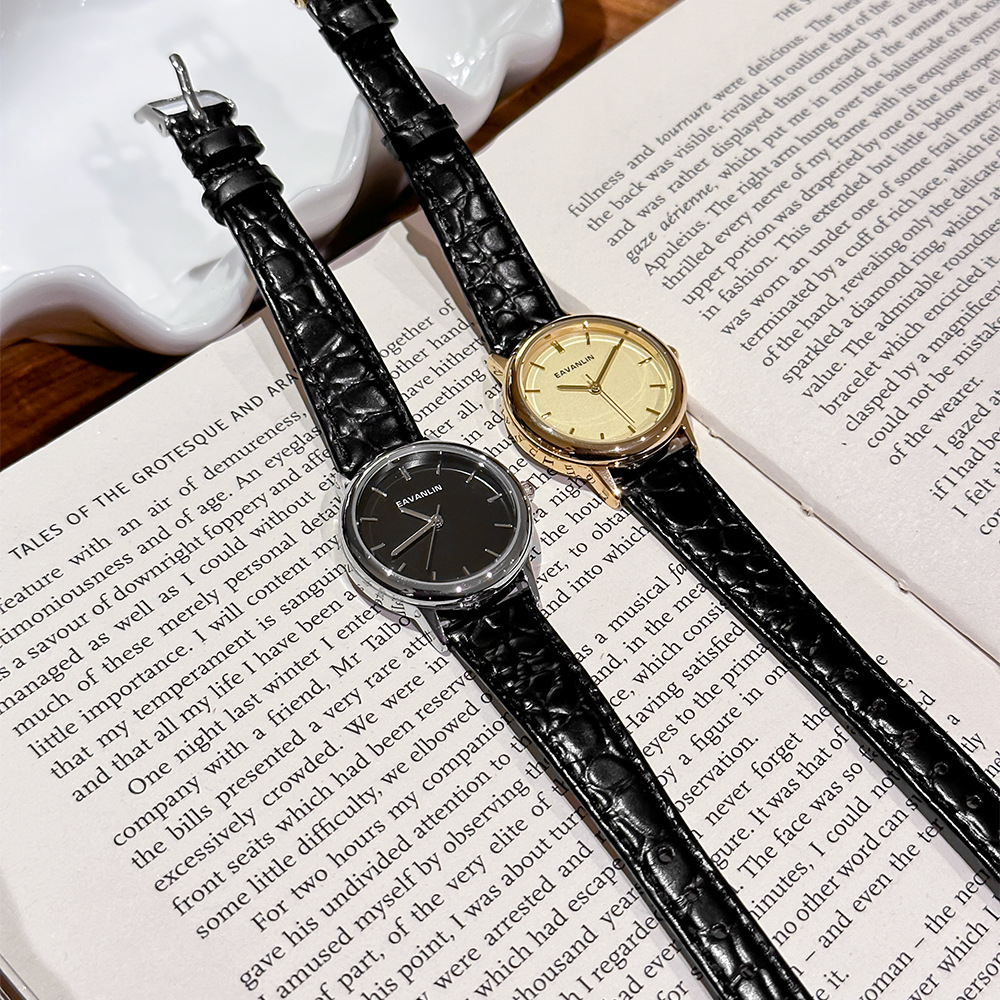 Luxury Watch Gold And Black - ساعة كوارتز جديدة فاخرة بحزام جلدي