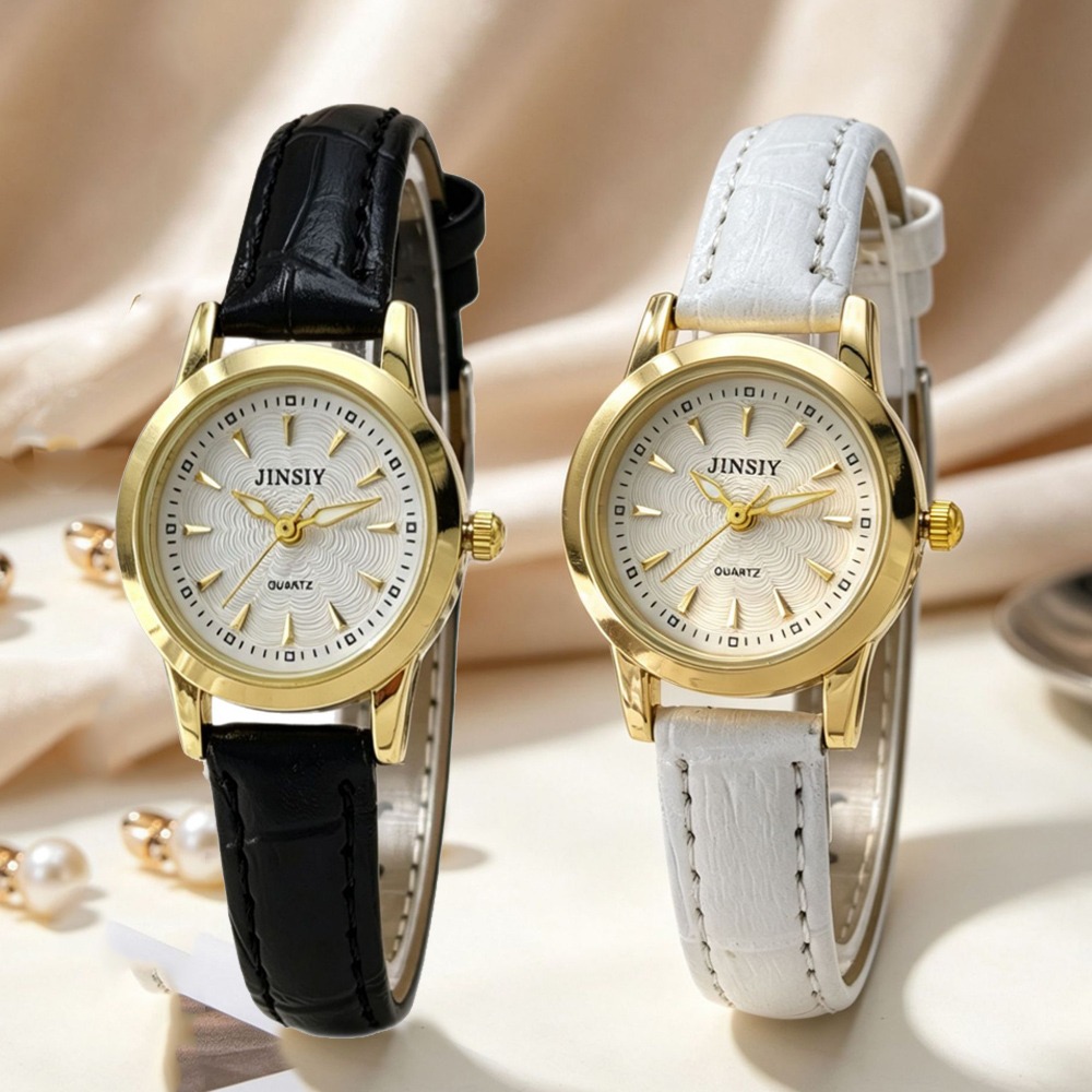 Luxury Watch With Leather Strap - ساعة يد نسائية فاخرة بحزام جلدي