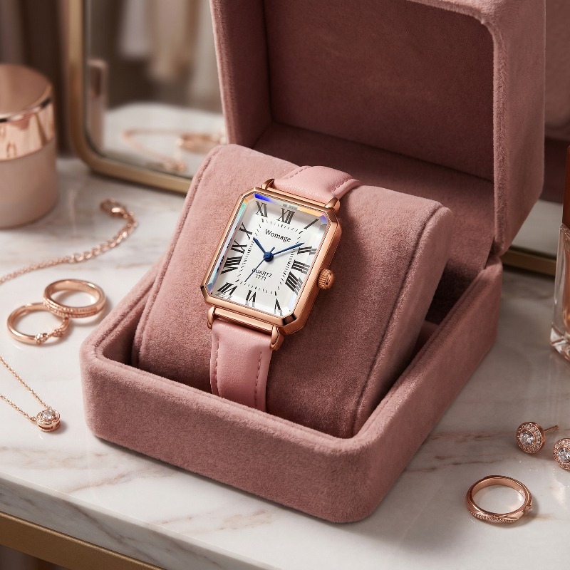 Luxury Watch With Leather Strap - ساعات كوارتز مستطيلة الشكل للنساء من