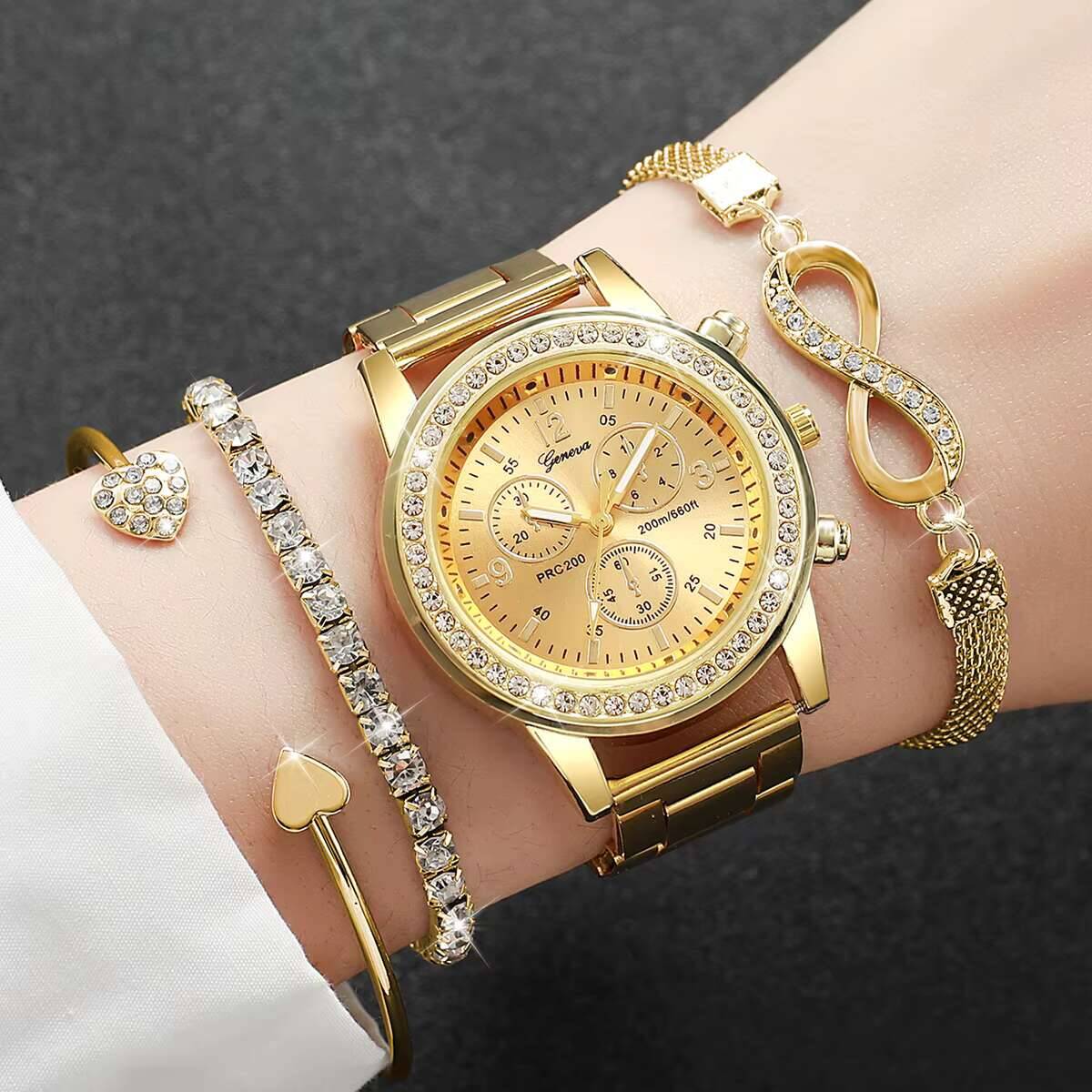 Luxury Watch Display Case - 4 قطع/مجموعة ساعات نسائية فاخرة مرصعة