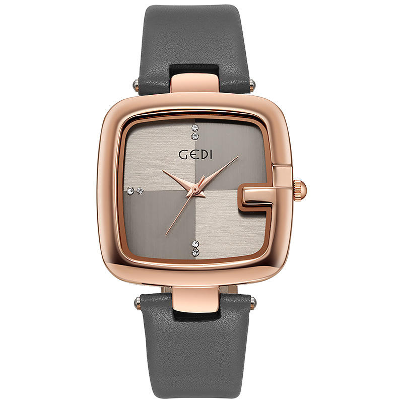 Luxury Watch With Leather Strap - ساعة يد كبيرة مربعة الشكل من