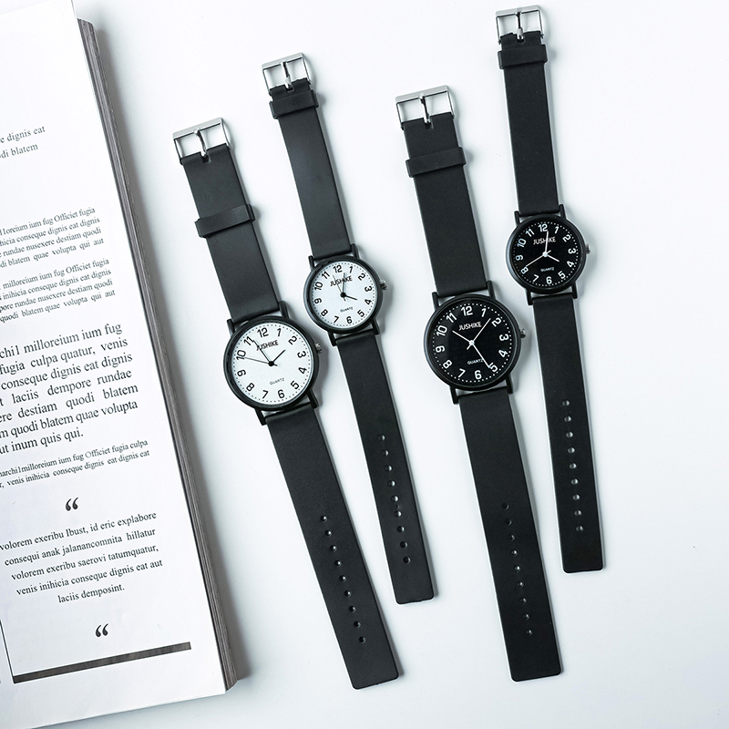 Luxury Watch With Leather Strap - ساعة كوارتز سوداء بسيطة للنساء بحزام