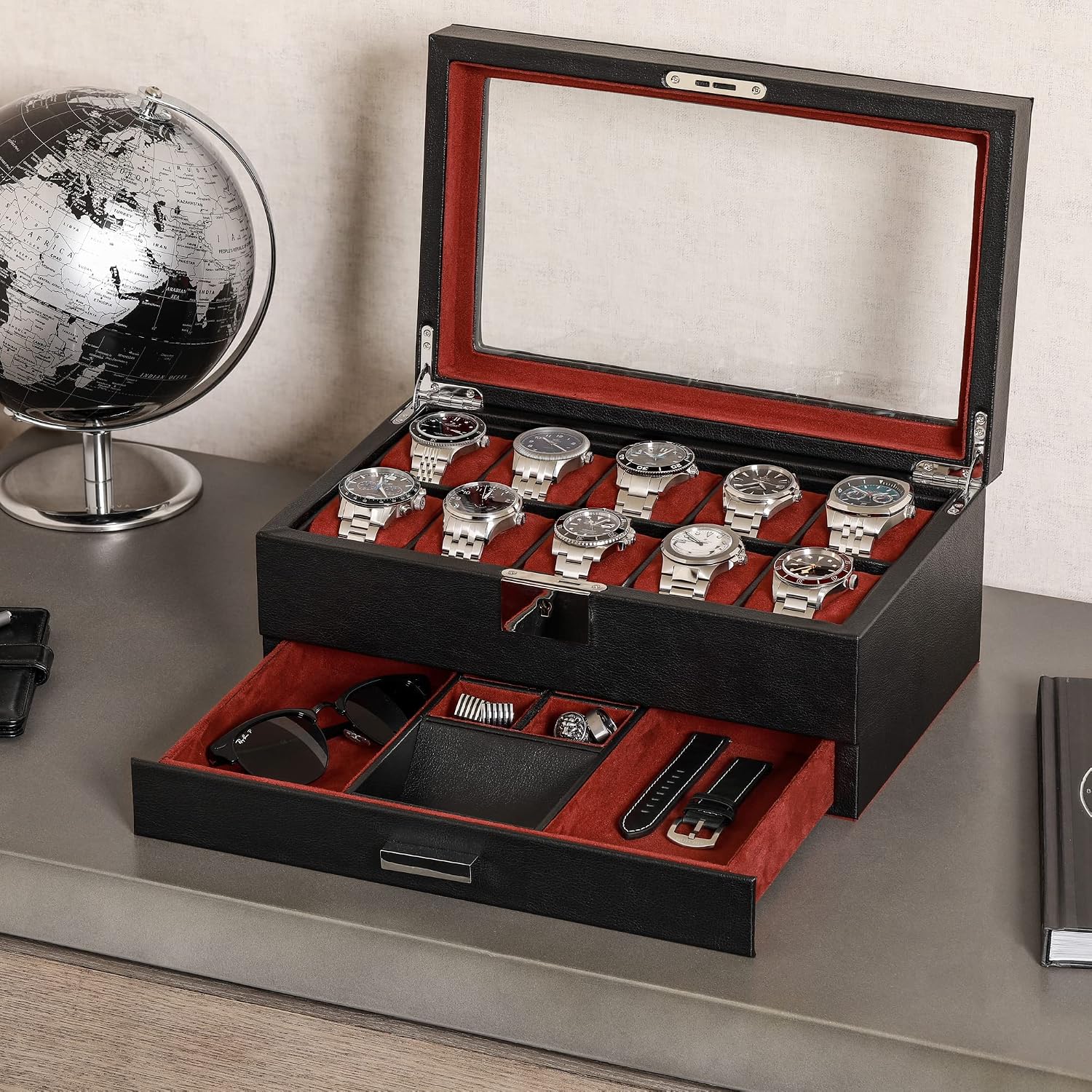 صندوق ساعات بـ 10 فتحات من الج - مراجعة Luxury Watch Display Case وسعره