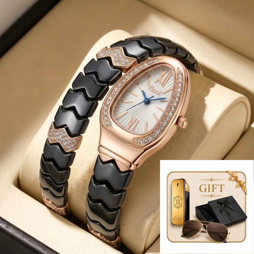 طقم هدايا من 4 ساعات كوارتز نس - مراجعة Luxury Watch Gold And Black وسعره