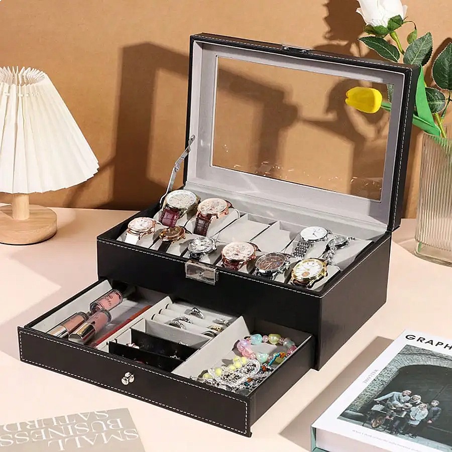 صندوق ساعات بـ 12 فتحة مع درج، - مراجعة Luxury Watch Display Case وسعره