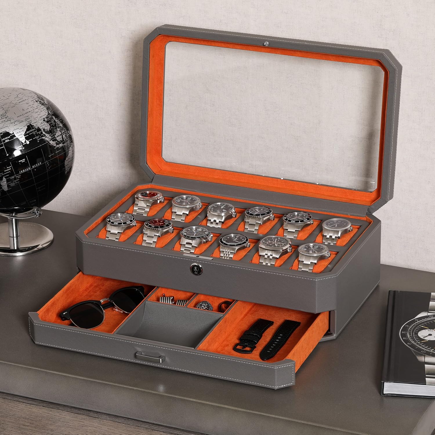 صندوق ساعات جلدي بـ 12 فتحة مع - مراجعة Luxury Watch Display Case وسعره